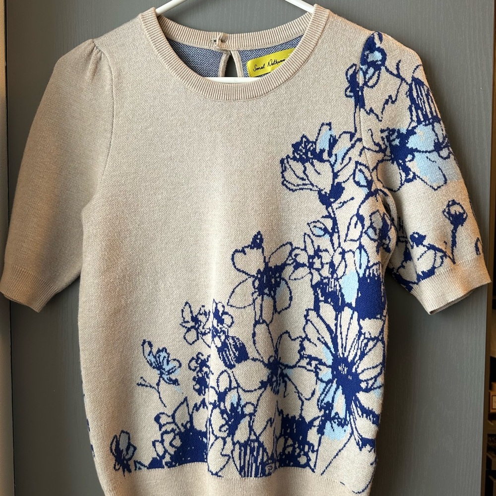 Maeve Beige and Blue Knit Sweater